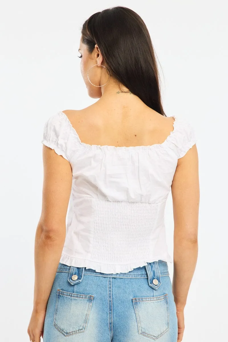 White Top Short Sleeve Gathered Bust Pleated Detail sold by Ally Fashion product image thumbnail 4