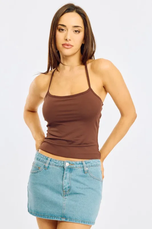 Brown Supersoft Halter Neck Top sold by Ally Fashion