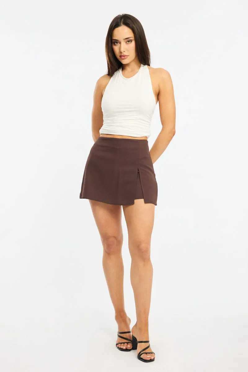 Brown Mini Skort Mid Rise Tailored Lined sold by Ally Fashion