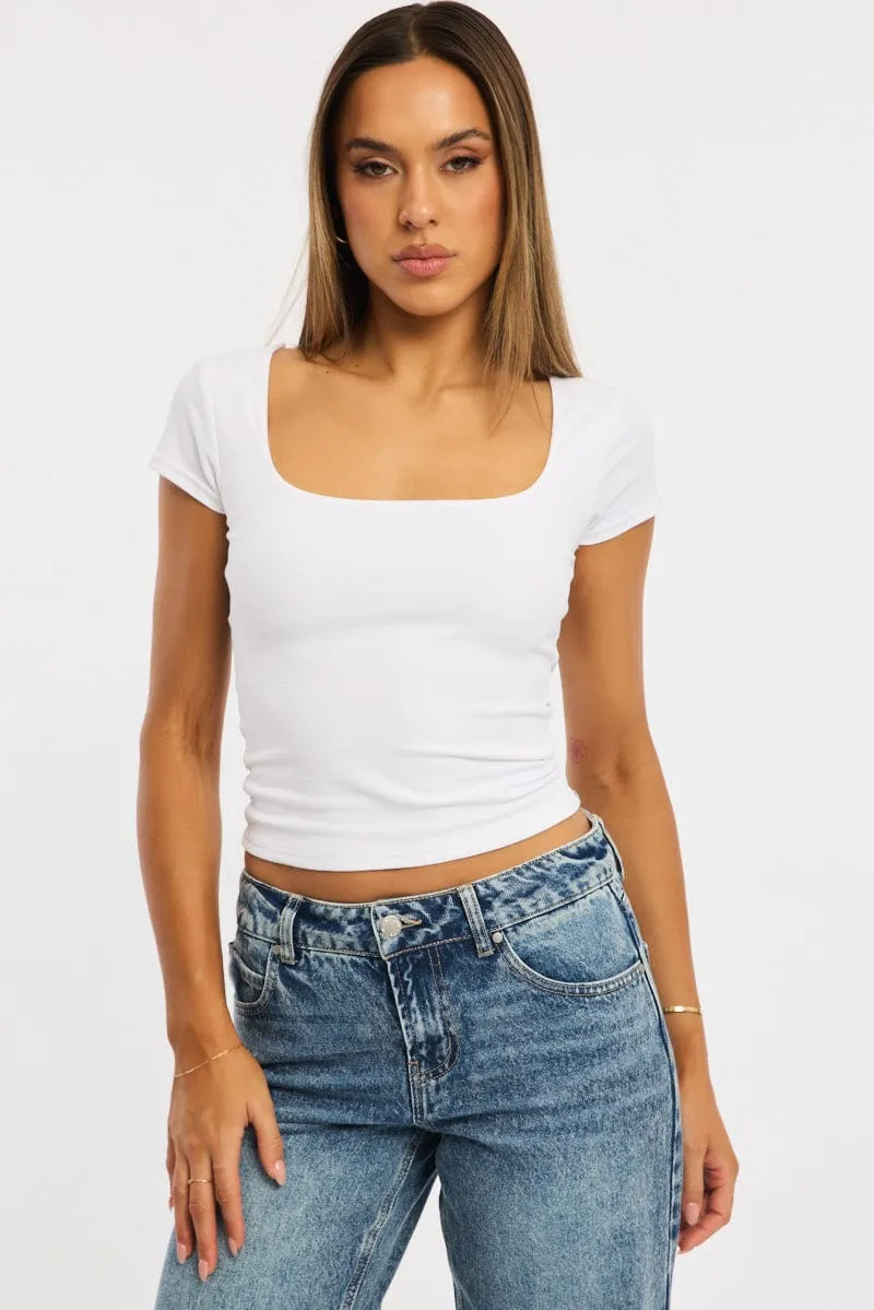White Supersoft Top Square Neck Short Sleeve sold by Ally Fashion