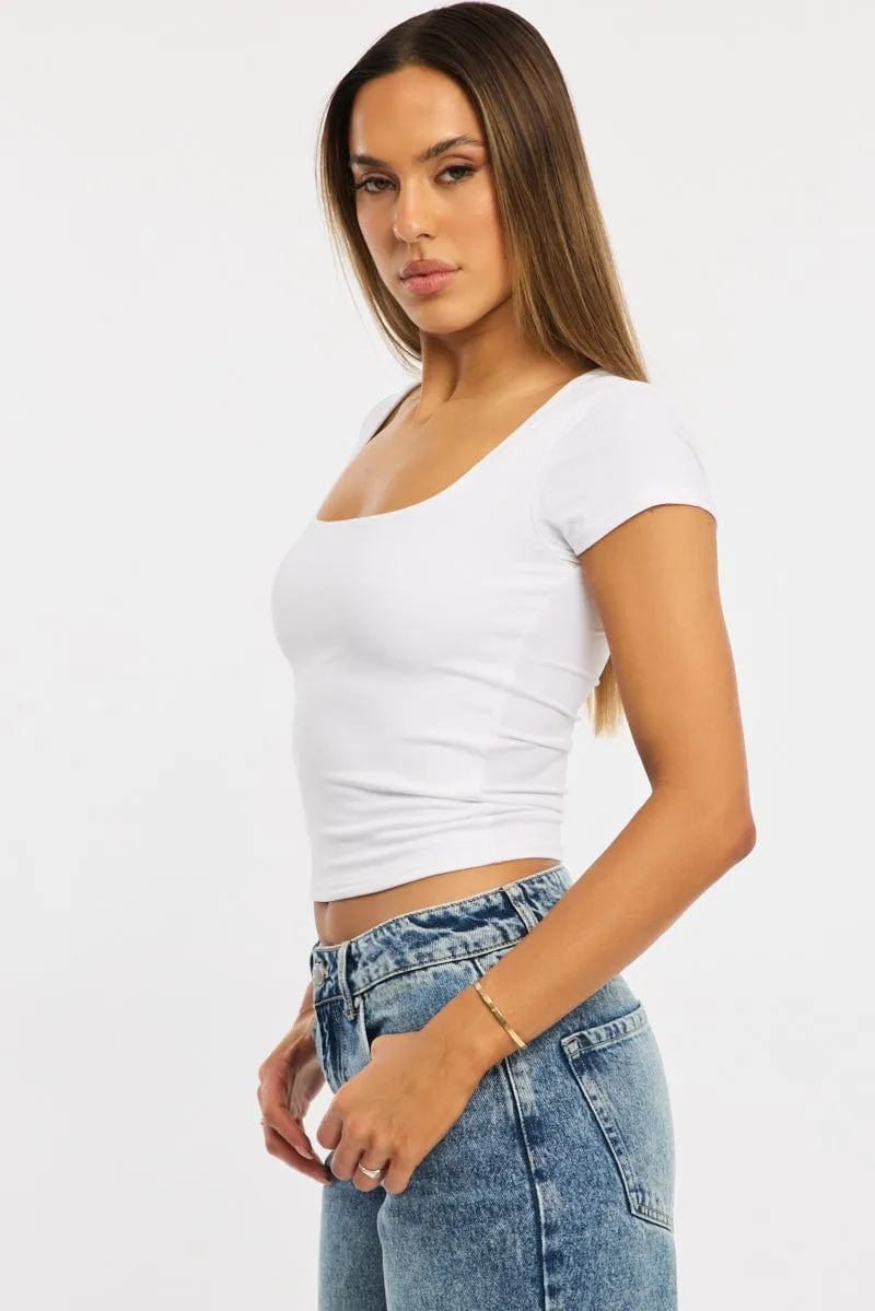White Supersoft Top Square Neck Short Sleeve sold by Ally Fashion product image thumbnail 3