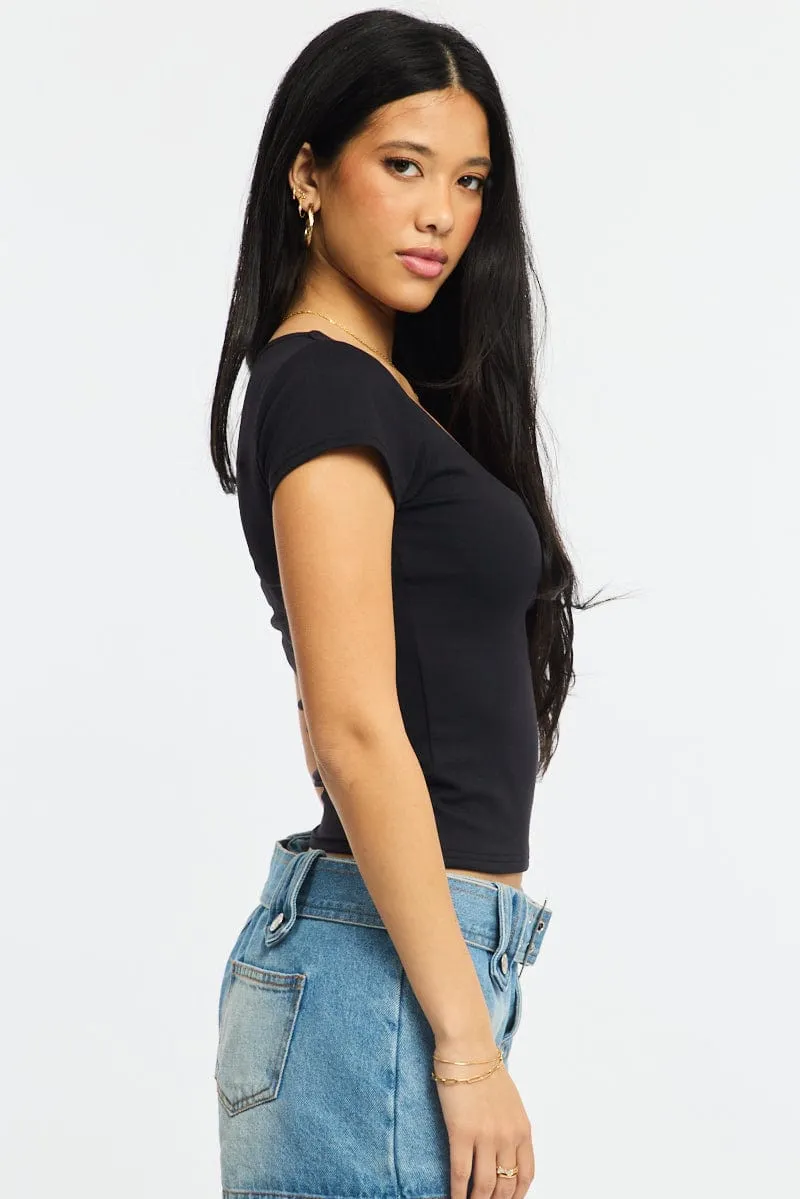 Black Supersoft Top Square Neck Short Sleeve sold by Ally Fashion product image thumbnail 3