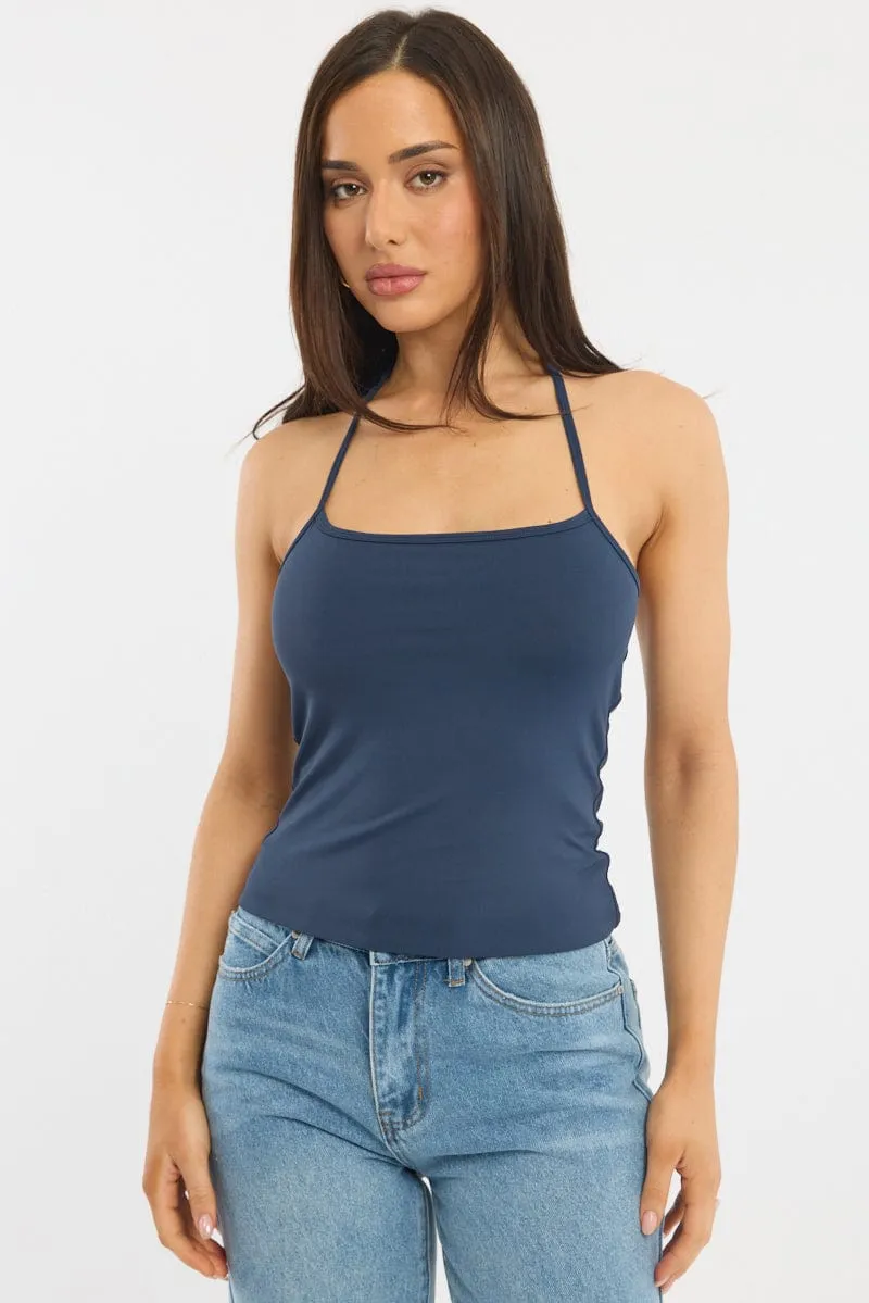 Blue Supersoft Halter Neck Top sold by Ally Fashion