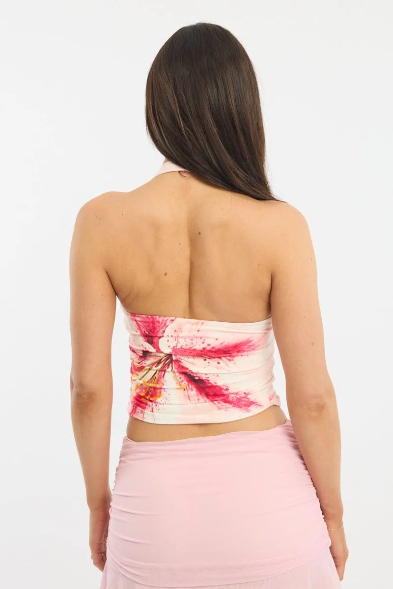 Pink Floral Halter Neck Top sold by Ally Fashion product image thumbnail 4