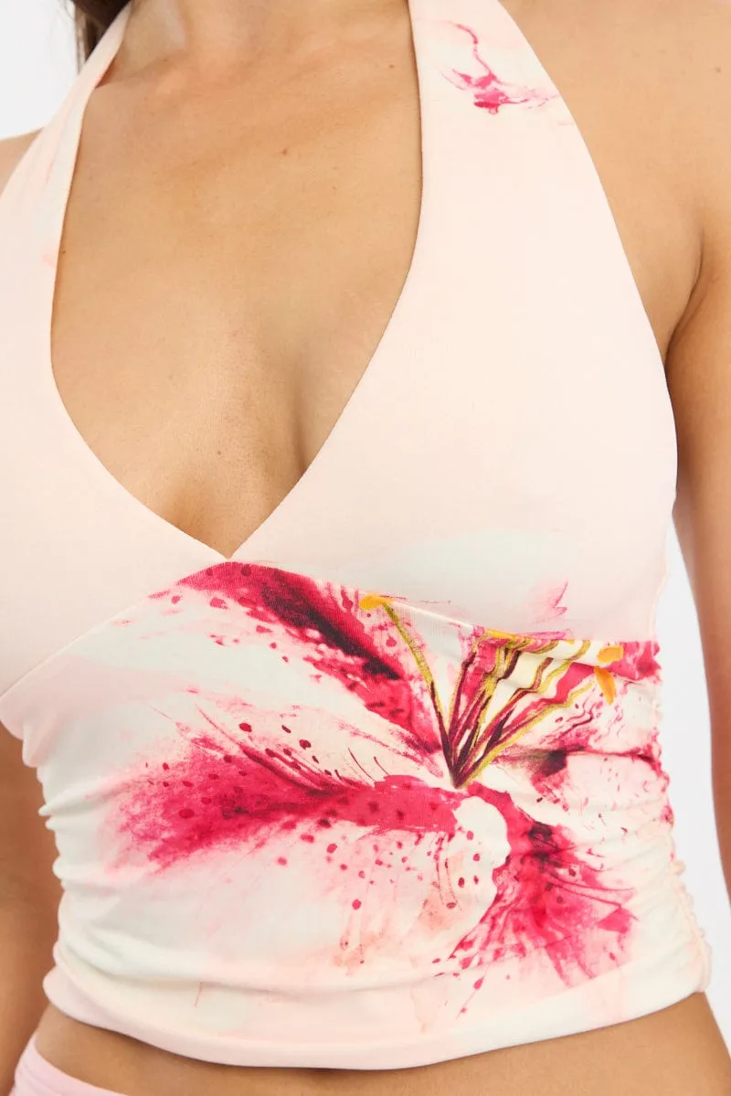 Pink Floral Halter Neck Top sold by Ally Fashion product image thumbnail 5