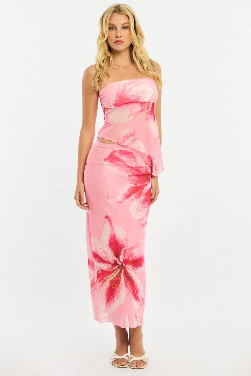Pink Floral Bandeau Top Mesh sold by Ally Fashion product image thumbnail 2