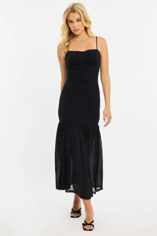 Black Maxi Dress Gathered Bust Mesh sold by Ally Fashion
