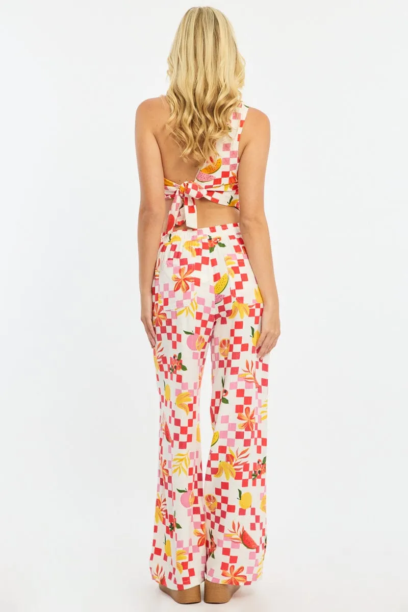 Red Abstract Wide Leg Pants Elasticated Waist sold by Ally Fashion product image thumbnail 4