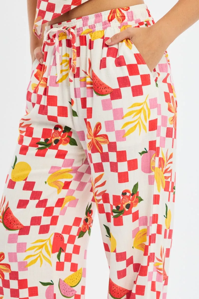 Red Abstract Wide Leg Pants Elasticated Waist sold by Ally Fashion product image thumbnail 5