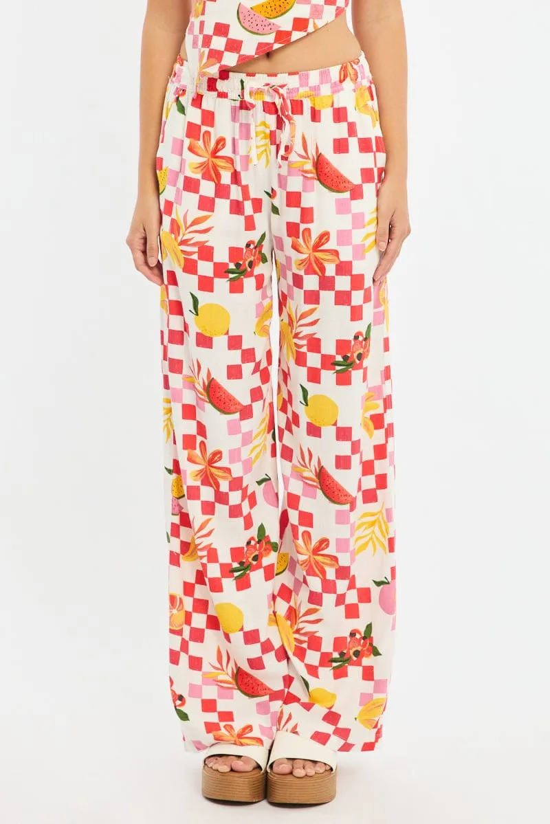 Red Abstract Wide Leg Pants Elasticated Waist sold by Ally Fashion product image thumbnail 2