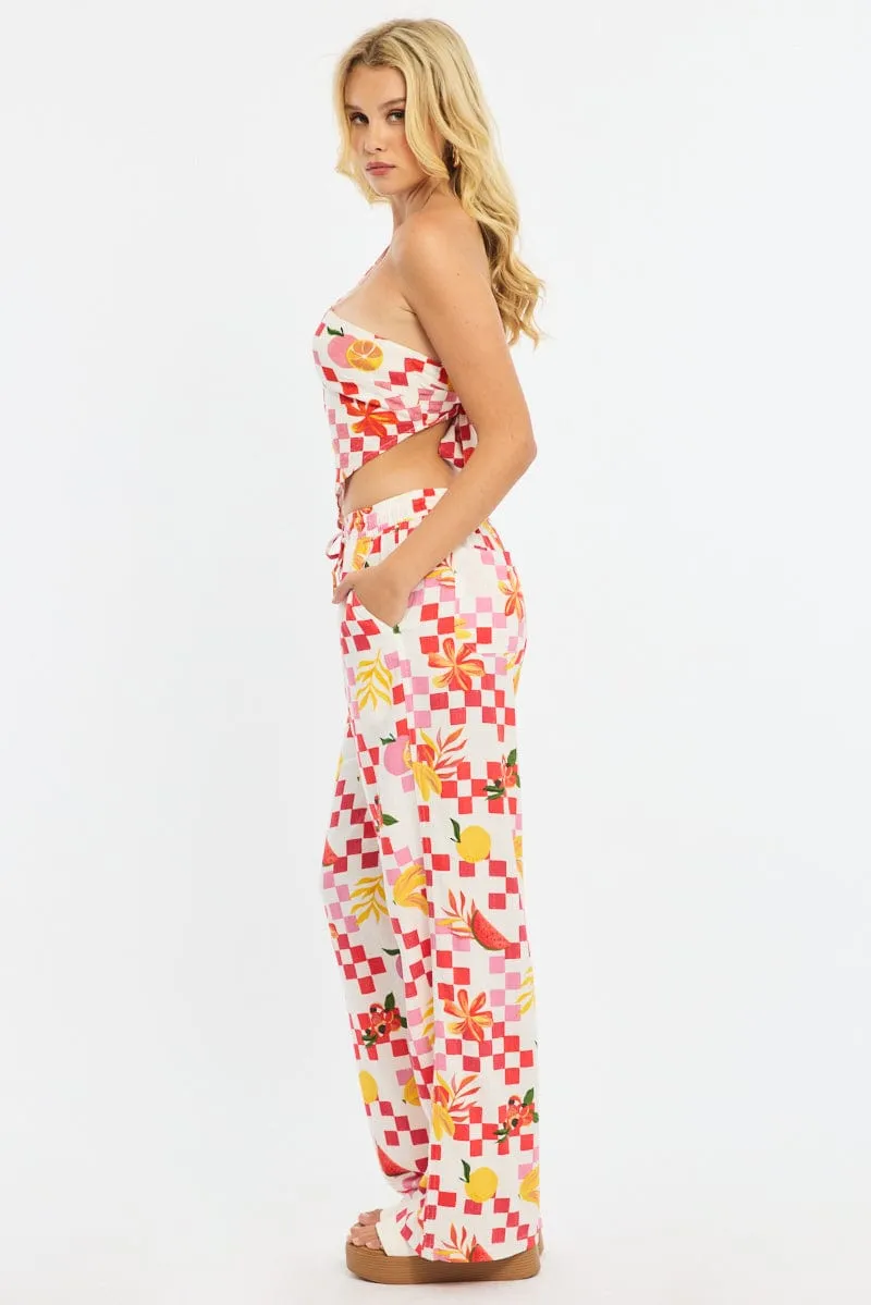 Red Abstract Wide Leg Pants Elasticated Waist sold by Ally Fashion product image thumbnail 3