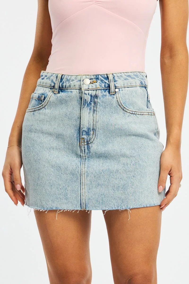 Denim Denim Mini Skirt Mid Rise Raw Edge sold by Ally Fashion product image thumbnail 2