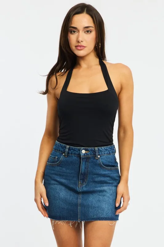 Denim Denim Mini Skirt Mid Rise Raw Edge sold by Ally Fashion