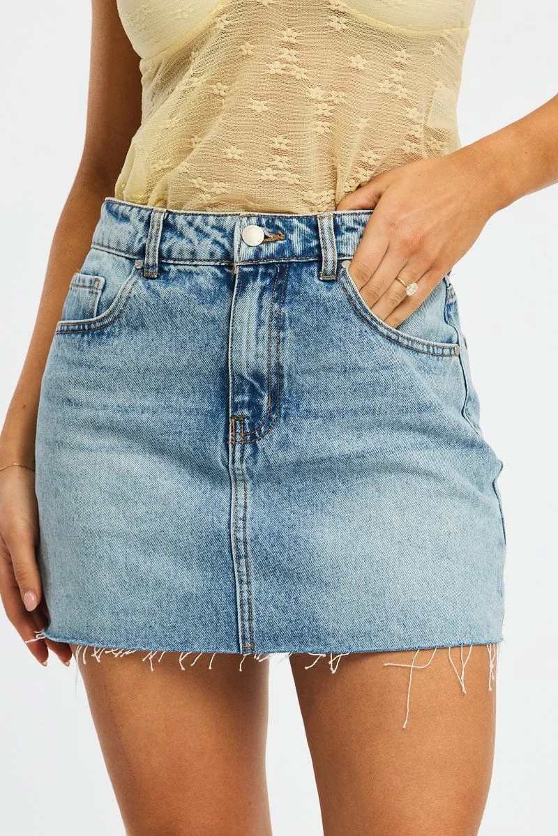 Denim Denim Mini Skirt Mid Rise Raw Edge sold by Ally Fashion product image thumbnail 2