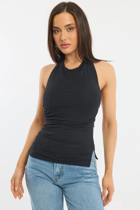 Black High Neck Top Sleeveless sold by Ally Fashion