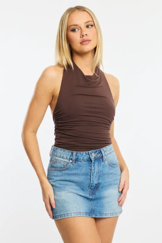 Brown High Neck Top Sleeveless sold by Ally Fashion