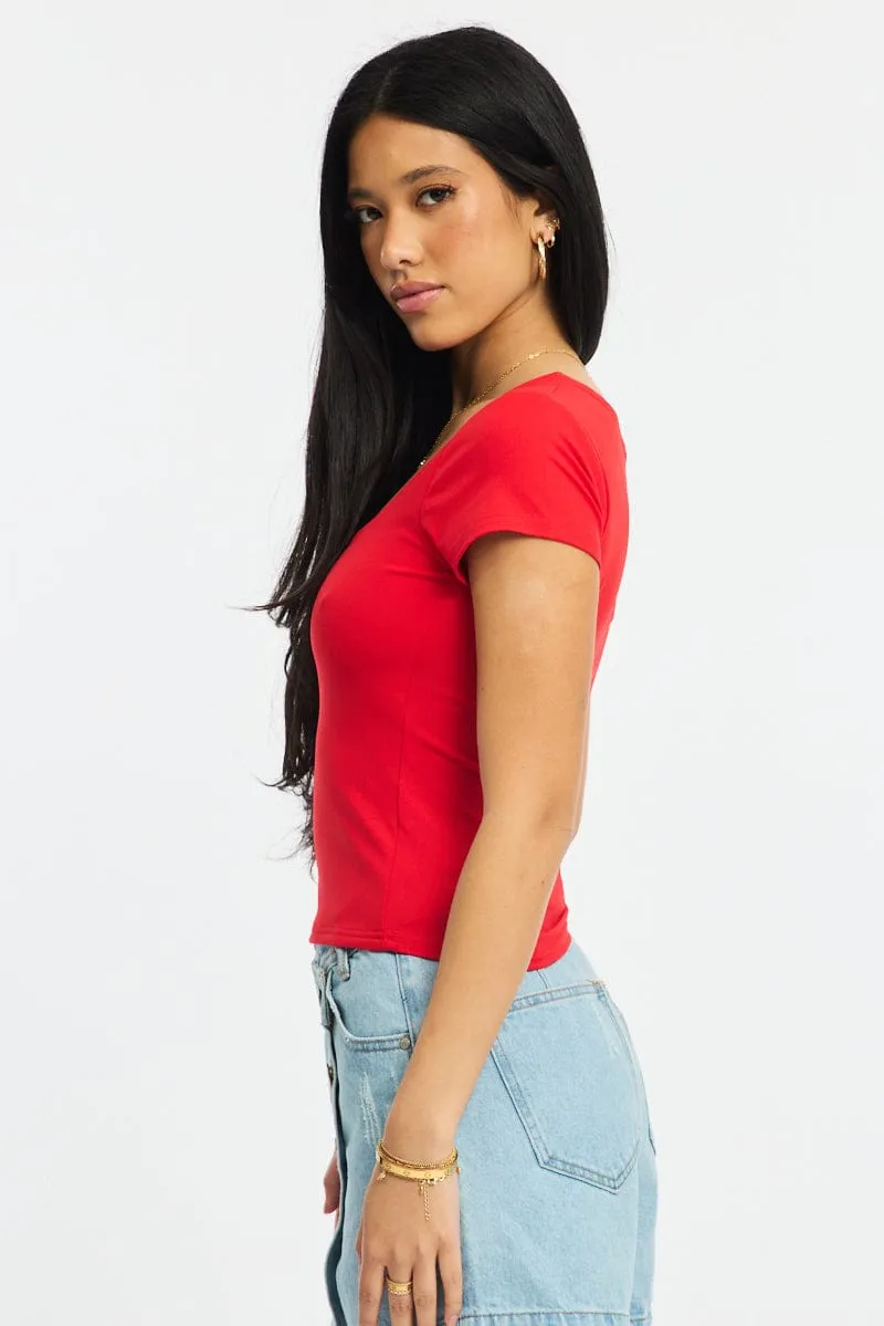 Red Supersoft Top Square Neck Short Sleeve sold by Ally Fashion product image thumbnail 3