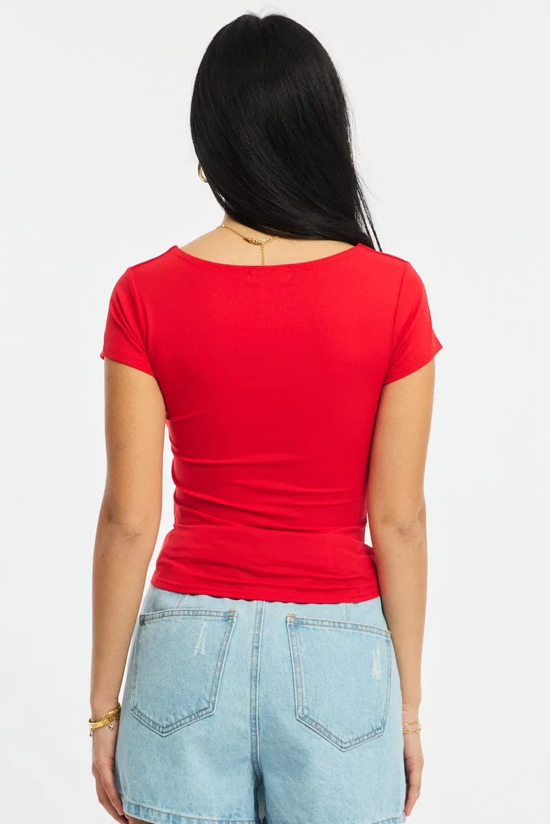 Red Supersoft Top Square Neck Short Sleeve sold by Ally Fashion product image thumbnail 4