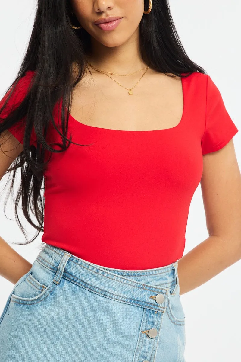 Red Supersoft Top Square Neck Short Sleeve sold by Ally Fashion product image thumbnail 5
