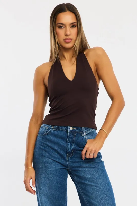 Brown Supersoft Halter Neck Top sold by Ally Fashion
