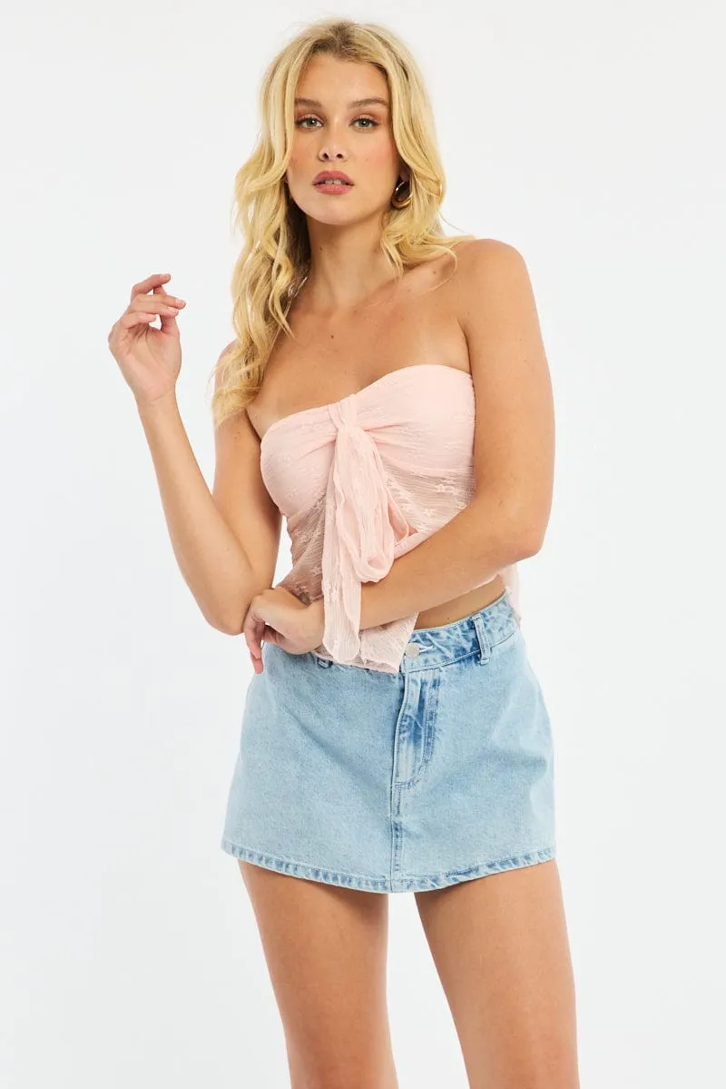 Pink Lace Bandeau Tie Up Front sold by Ally Fashion