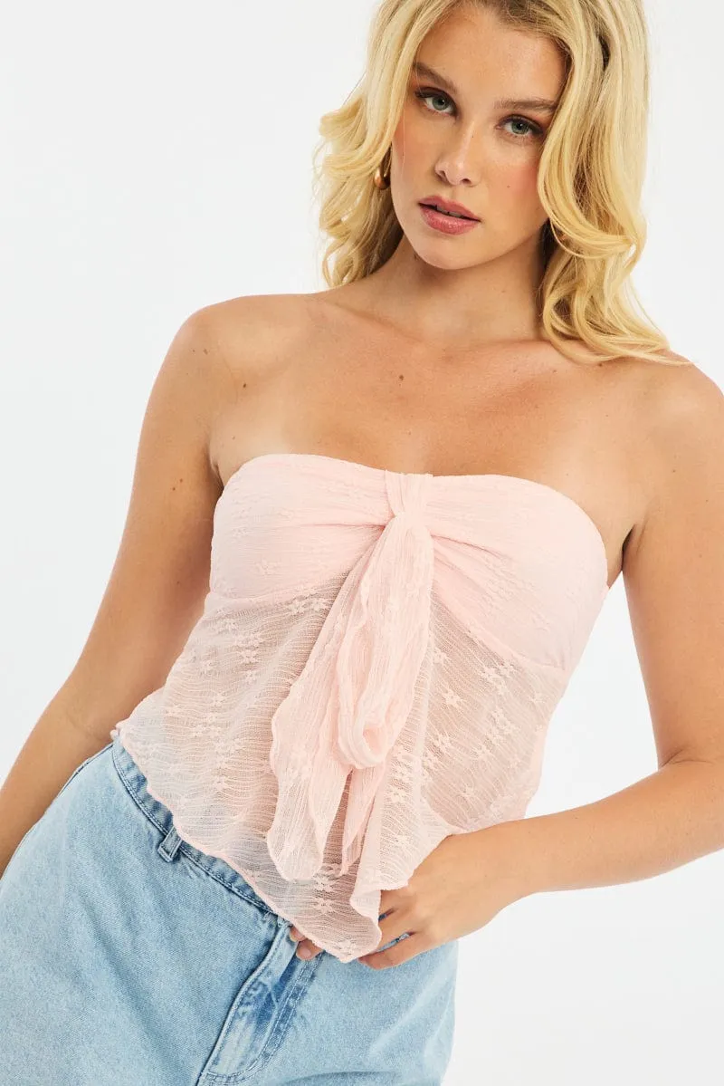 Pink Lace Bandeau Tie Up Front sold by Ally Fashion product image thumbnail 5