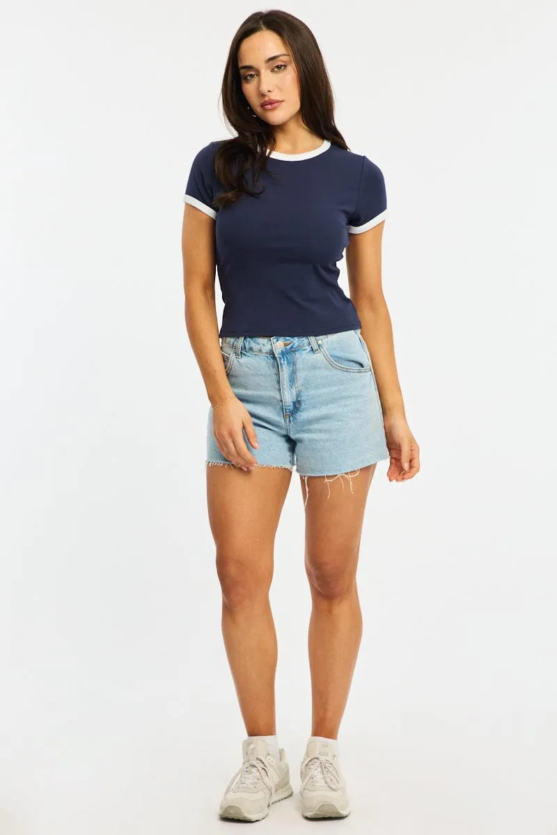 Blue Contrast Top Short Sleeve sold by Ally Fashion product image thumbnail 2