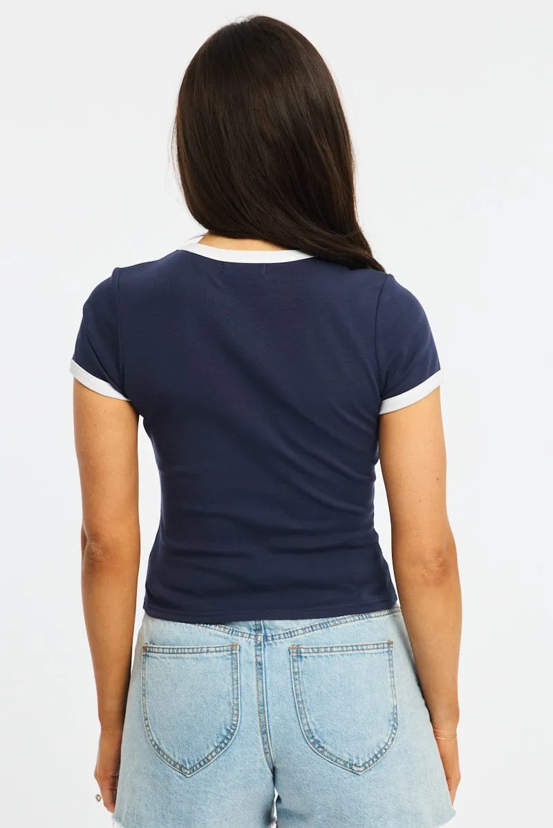 Blue Contrast Top Short Sleeve sold by Ally Fashion product image thumbnail 4
