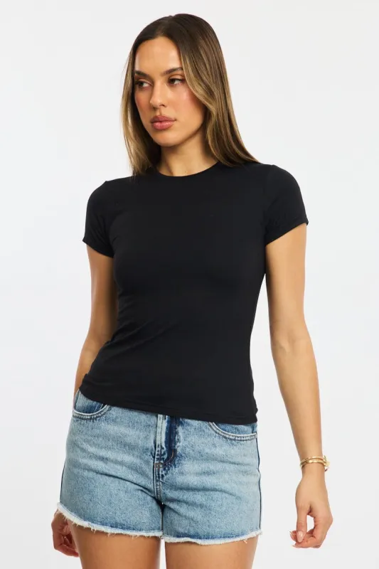 Black T-shirt Cap Sleeve Supersoft sold by Ally Fashion