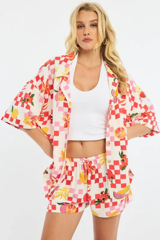 Multi Abstract Relaxed Shirt Short Sleeve Collared Linen Blend sold by Ally Fashion