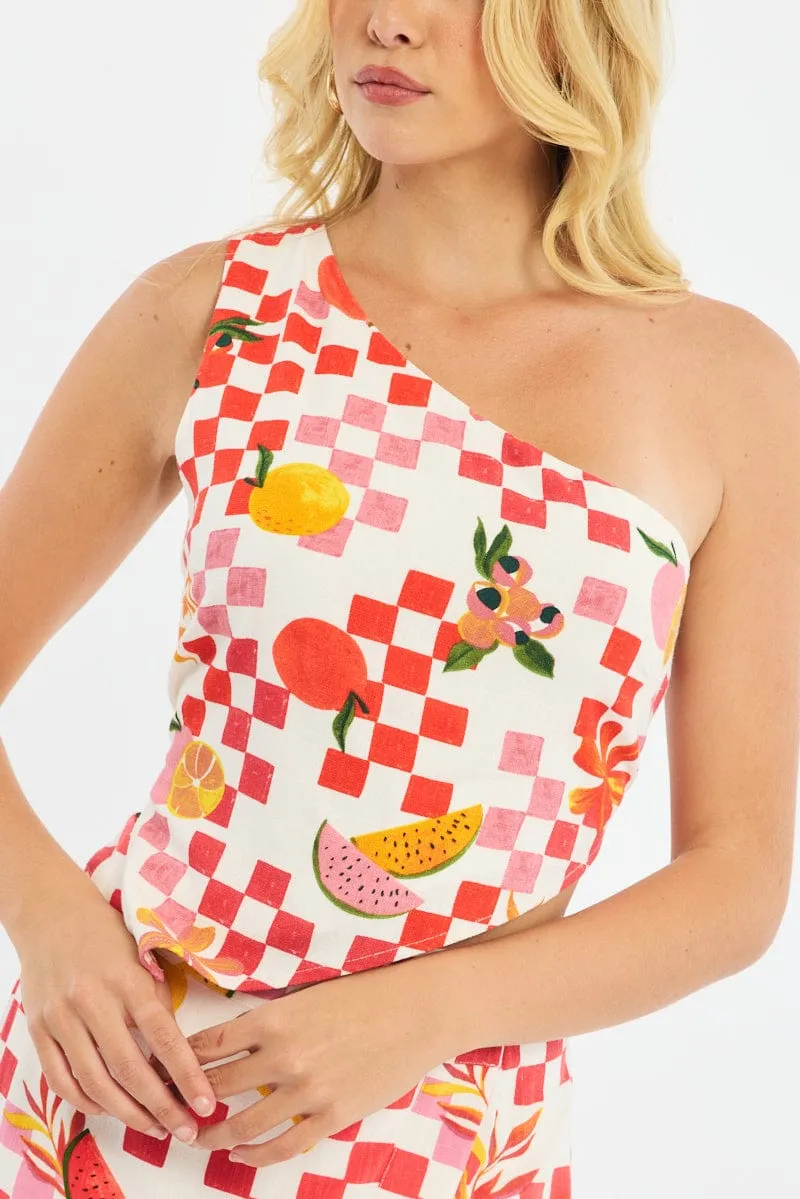 Multi Abstract Scarf Top One Shoulder Tie Back sold by Ally Fashion product image thumbnail 5