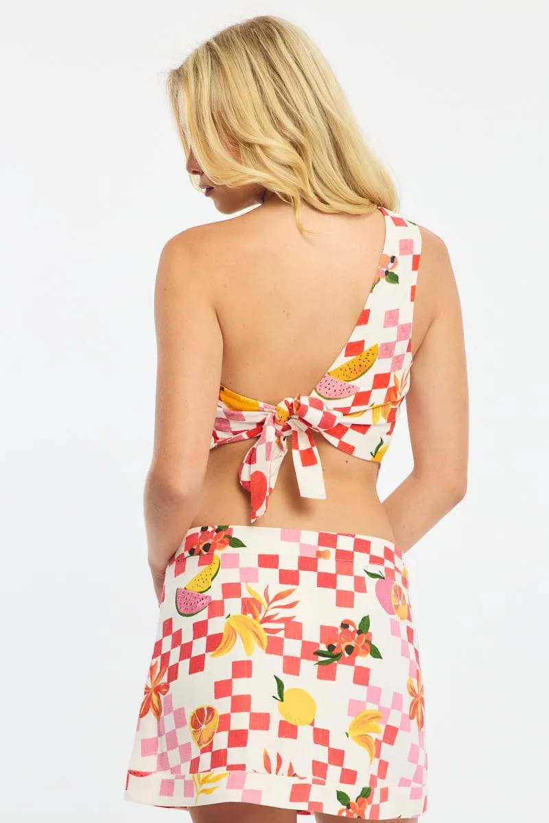 Multi Abstract Scarf Top One Shoulder Tie Back sold by Ally Fashion product image thumbnail 4