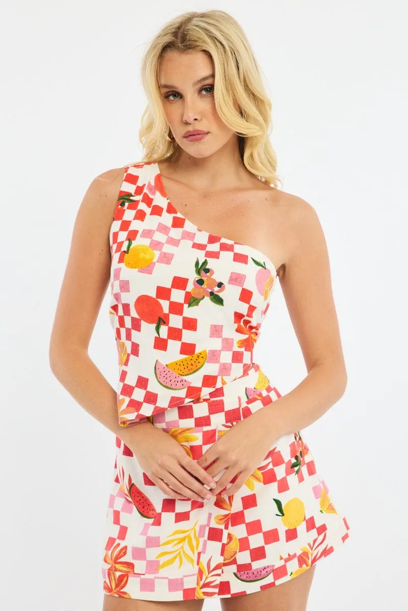 Multi Abstract Scarf Top One Shoulder Tie Back sold by Ally Fashion