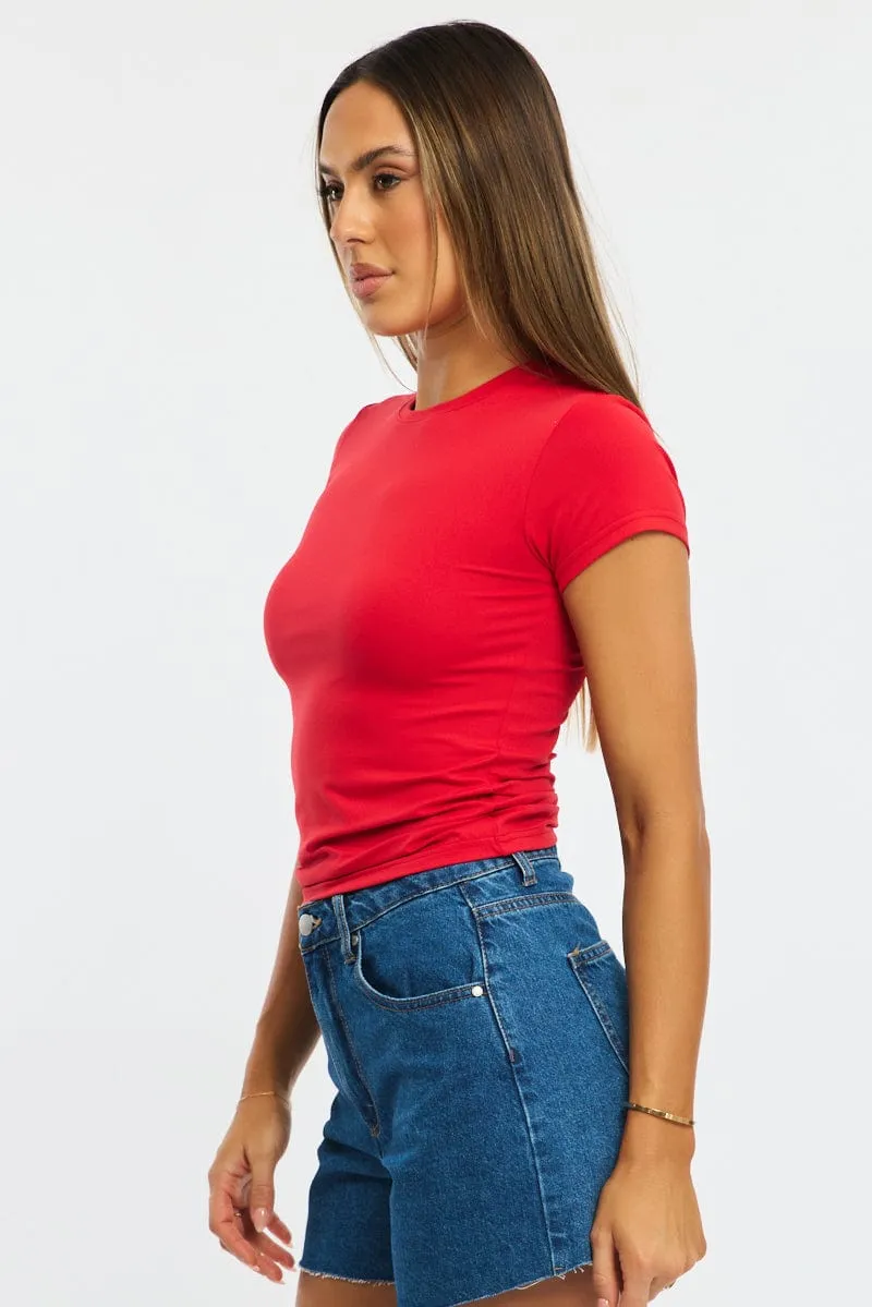 Red T-shirt Cap Sleeve Supersoft sold by Ally Fashion product image thumbnail 3