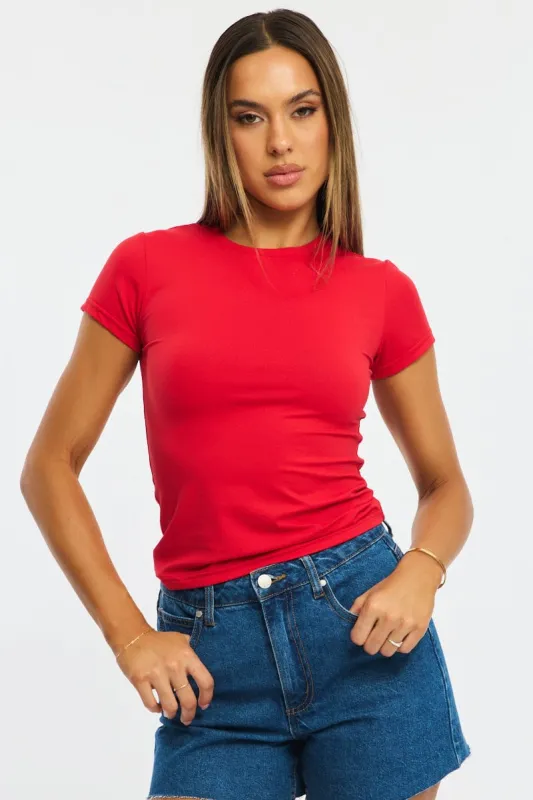 Red T-shirt Cap Sleeve Supersoft sold by Ally Fashion