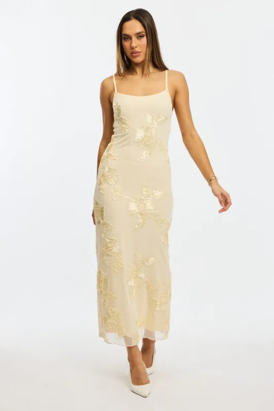 Yellow Bodycon Dress Embroidered Mesh sold by Ally Fashion