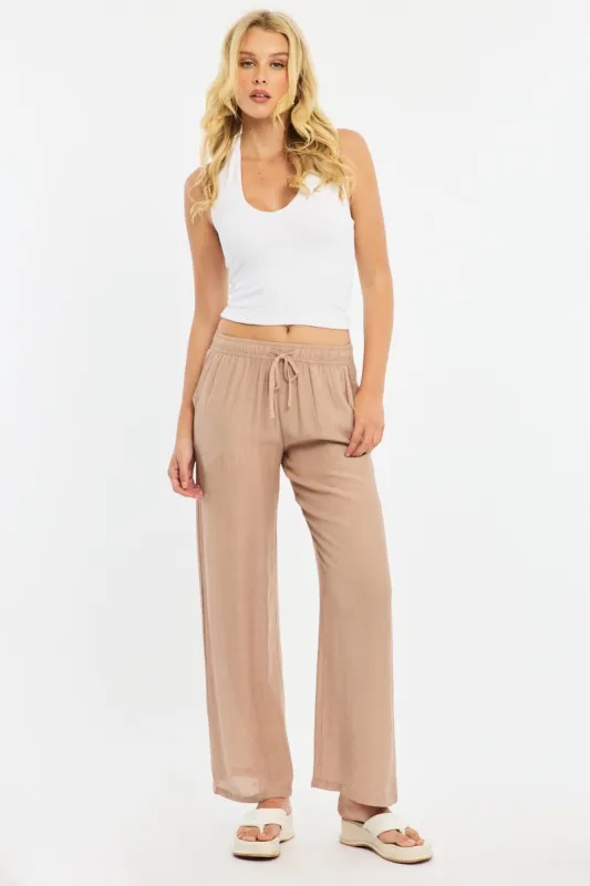 Beige Stripe Wide Leg Pants Elasticated Waist sold by Ally Fashion