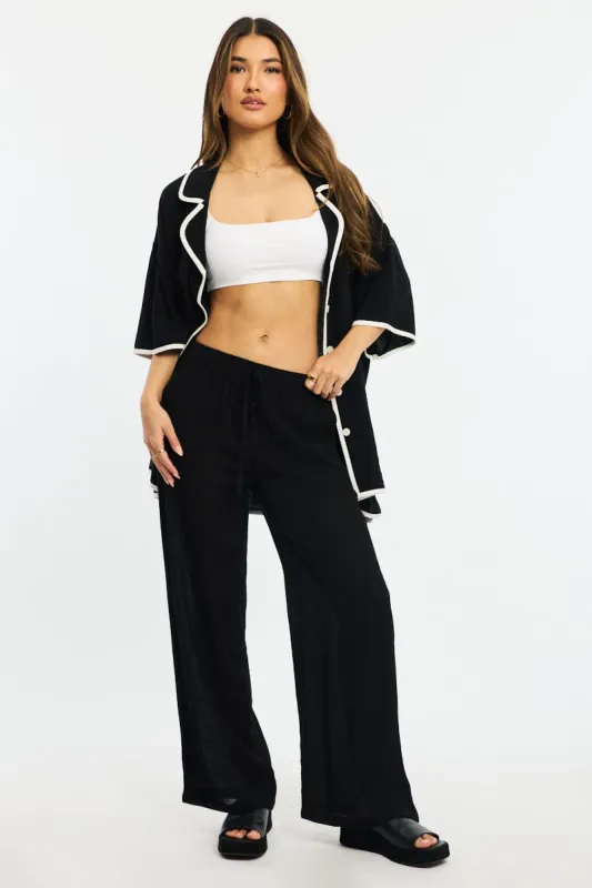 Black Stripe Wide Leg Pants Elasticated Waist sold by Ally Fashion