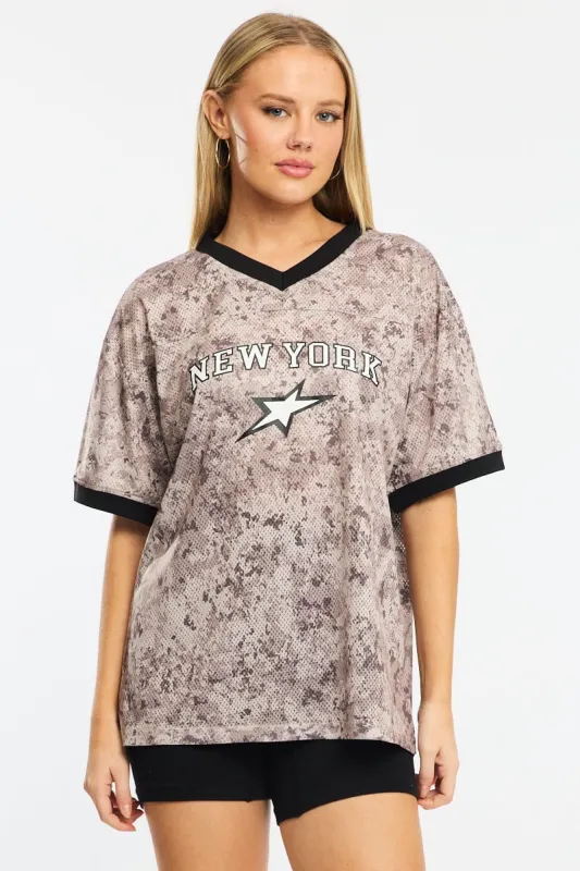 Brown Print Sports Tee Short Sleeve sold by Ally Fashion