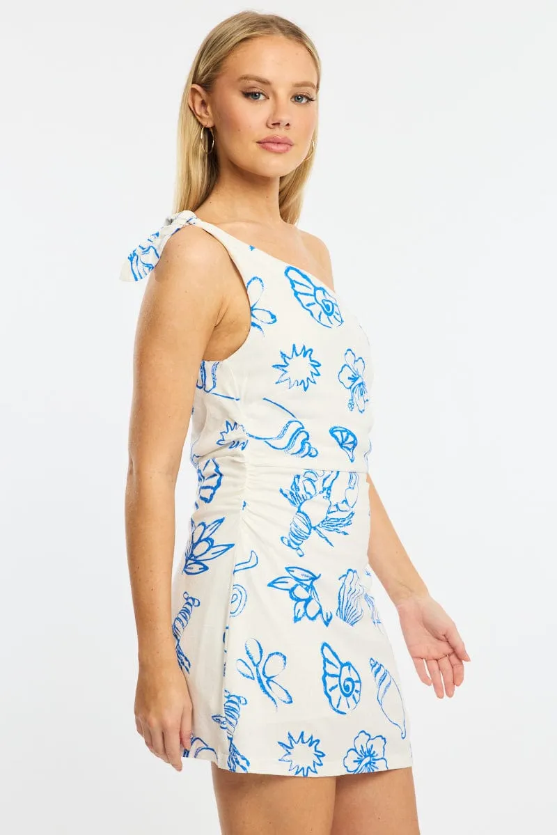 Blue Abstract Bodycon Dress Tie Up Shoulder sold by Ally Fashion product image thumbnail 3