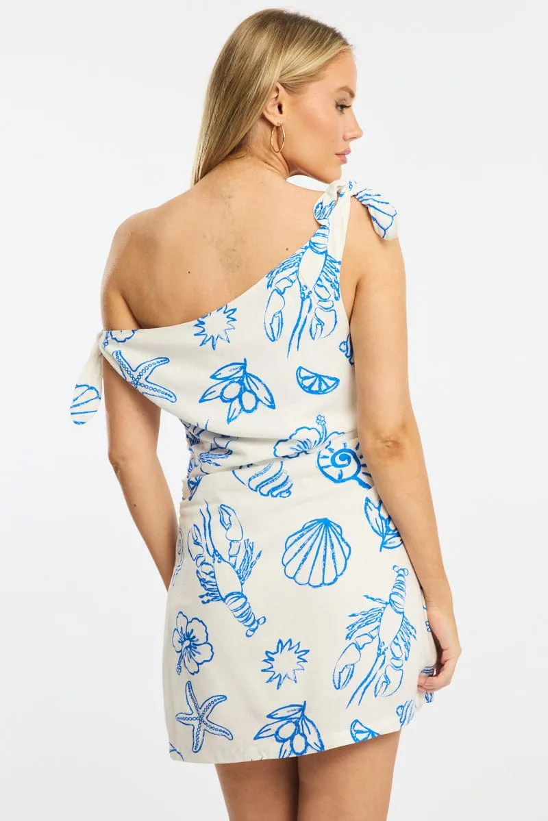 Blue Abstract Bodycon Dress Tie Up Shoulder sold by Ally Fashion product image thumbnail 4