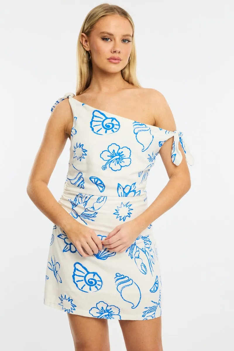 Blue Abstract Bodycon Dress Tie Up Shoulder sold by Ally Fashion