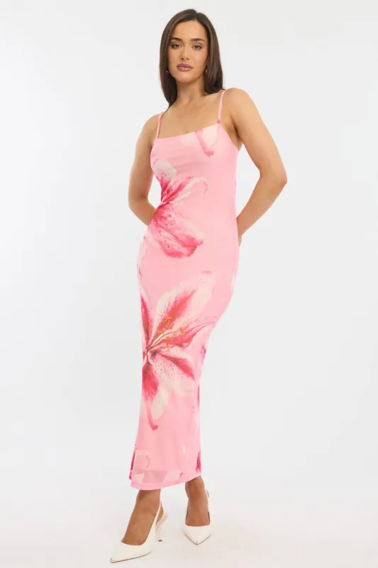 Pink Floral Bodycon Dress Mesh sold by Ally Fashion