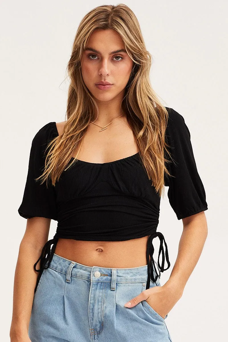 Black Crop Top Short Sleeve sold by Ally Fashion