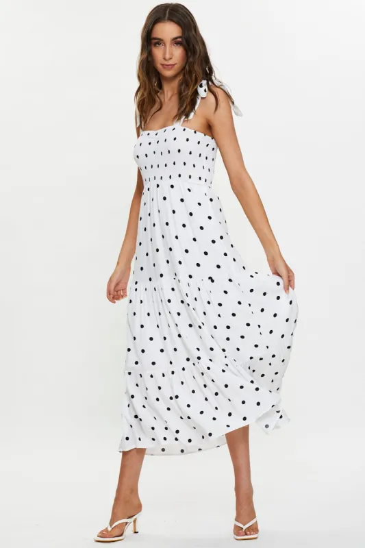 POLKA DOT Sleeveless Polka Dot Tiered Summer Midi Dress sold by Ally Fashion