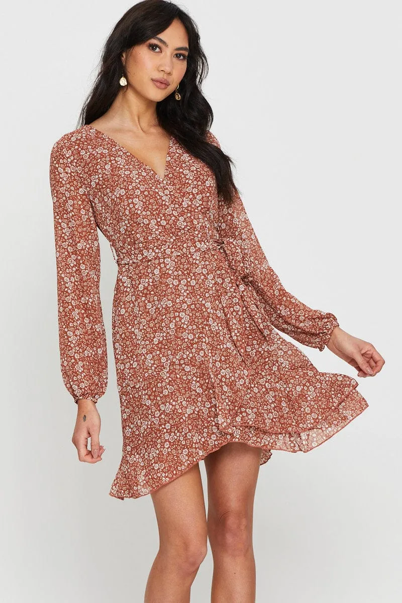 Floral Print Long Sleeve Floral Wrap Front Skater Dress sold by Ally Fashion product image thumbnail 5