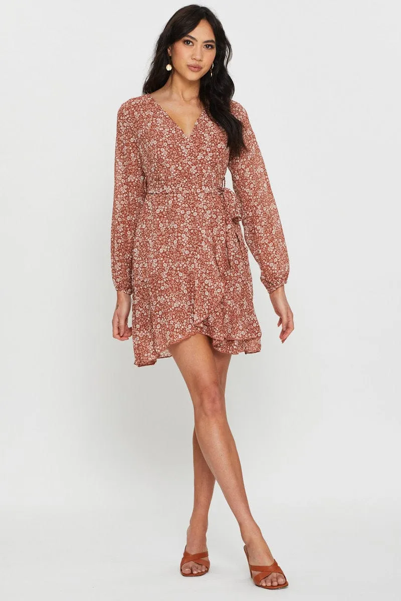 Floral Print Long Sleeve Floral Wrap Front Skater Dress sold by Ally Fashion product image thumbnail 2