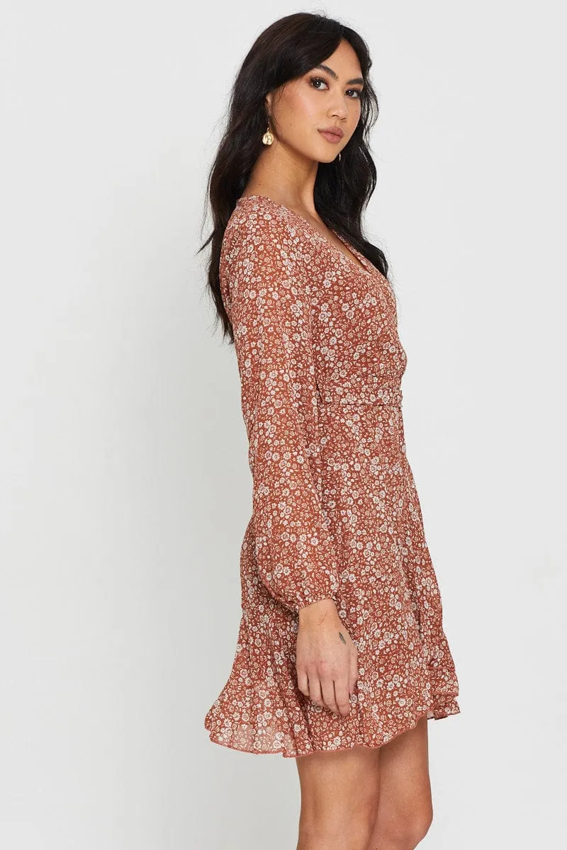 Floral Print Long Sleeve Floral Wrap Front Skater Dress sold by Ally Fashion product image thumbnail 3