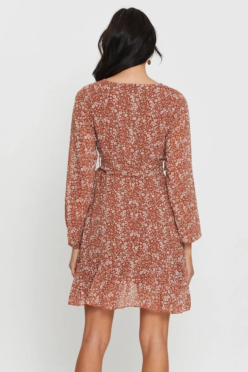 Floral Print Long Sleeve Floral Wrap Front Skater Dress sold by Ally Fashion product image thumbnail 4