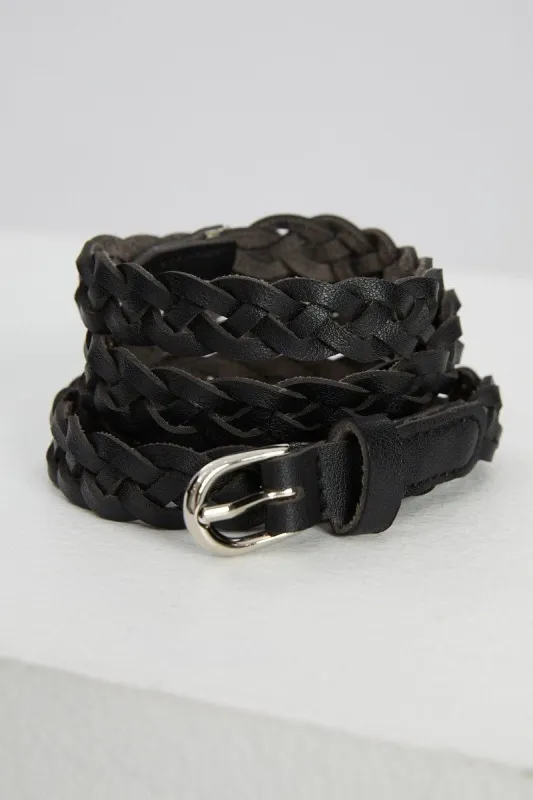 Black Woven Skinny Belt sold by Ally Fashion